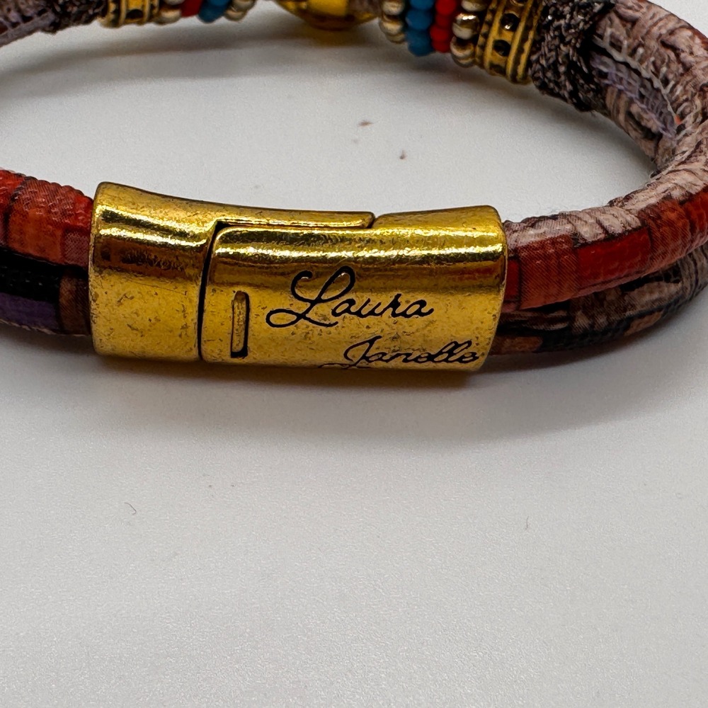 Laura Janelle Magnetic Wrap Bracelet Boho Multi Strand Beaded Purple Cabochon - Picture 3 of 7